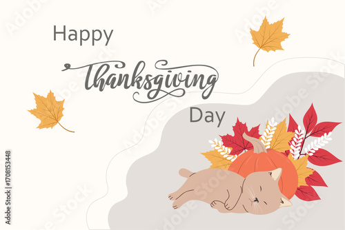 Thanksgiving card with a cat
