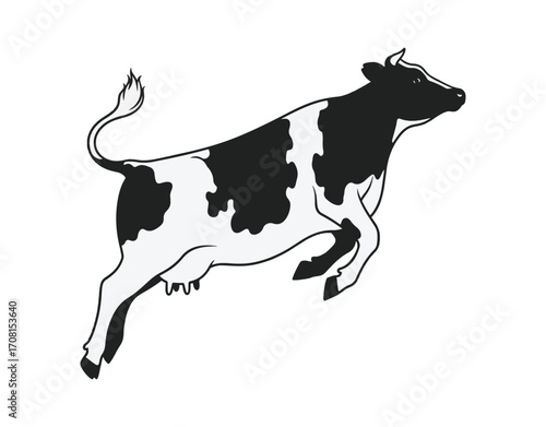 The outline of a leaping Holstein cow viewed from the side
