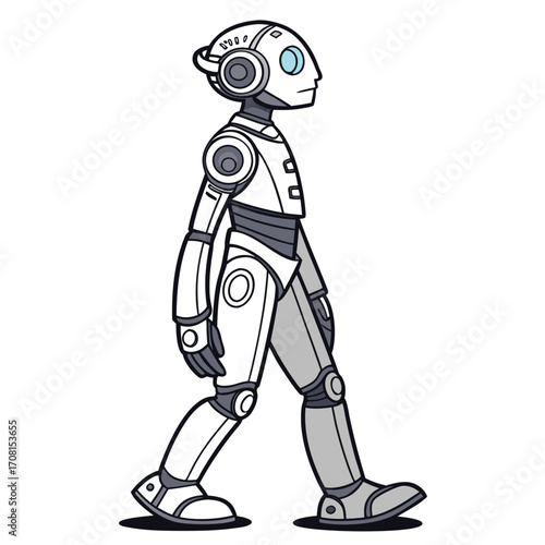 Cartoon robot walking, artificial intelligence