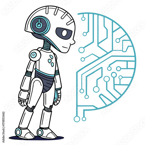 Cartoon robot with circuit board