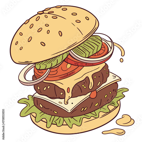 Exploded view of a delicious burger