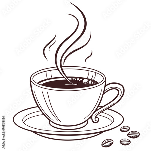 Fragrant cup of coffee with beans