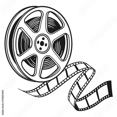 Film reel with film strip, vector illustration