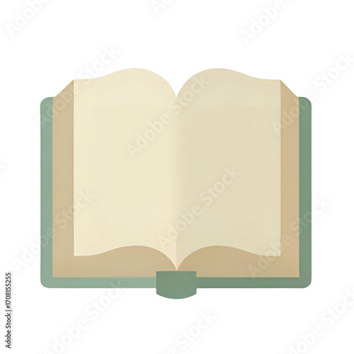 An open book with blank pages is displayed against a white background.