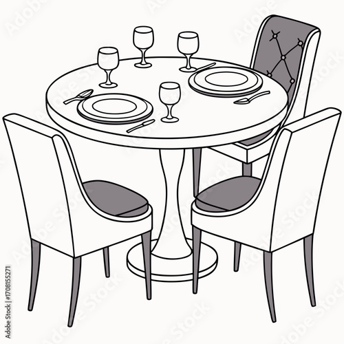 Dinner table for four with wine glasses