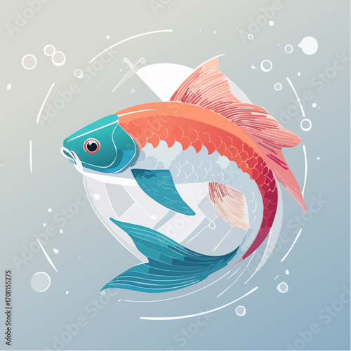 Minimalist geometric koi fish vector illustration