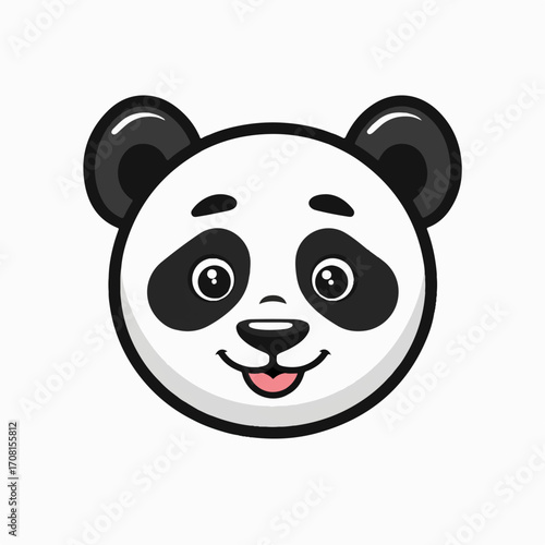 Cartoon panda face icon, round head flat vector, kawaii style, white background, 