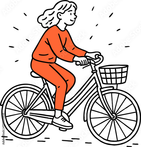 hand drawn style  Flat vector design ilustration woman  
 riding bicycle