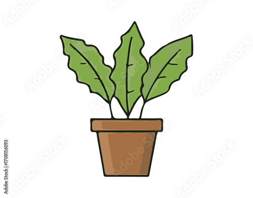 Monstera plants, hand-drawn and placed in a pot. This illustration embodies Scandinavian style, offering a modern and elegant touch to home decor. Vector design of flowers.