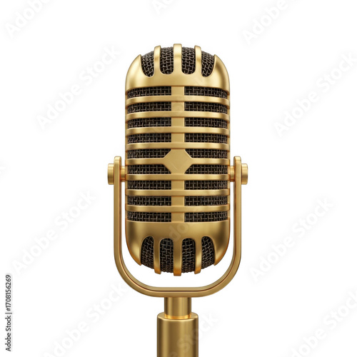 Vintage gold microphone captures timeless audio recording nostalgia and professional sound performance