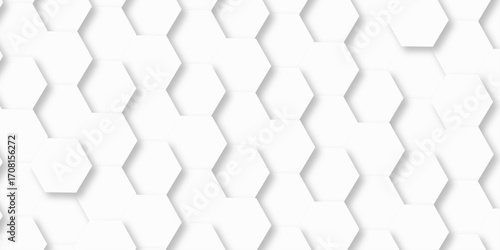 white hexagonal hexagon modern technology creative emboss light honeycomb polygonal web. abstract geometric science and mosaic tile with template texture background.
