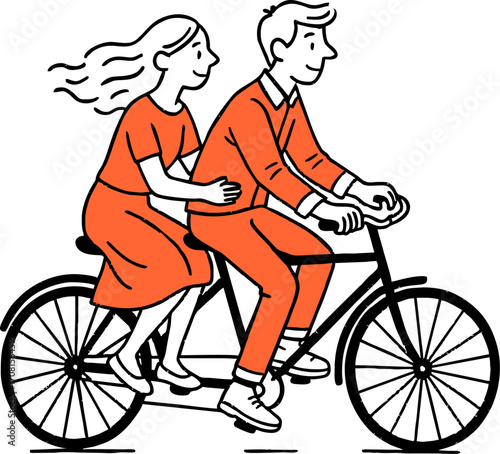 hand drawn style  Flat vector design ilustration couple  
 riding bicycle