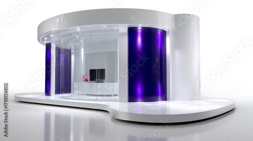 Sleek white and purple display case, modern retail showcase for enhanced visibility