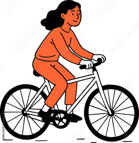 hand drawn style  Flat vector design ilustration woman  
 riding bicycle