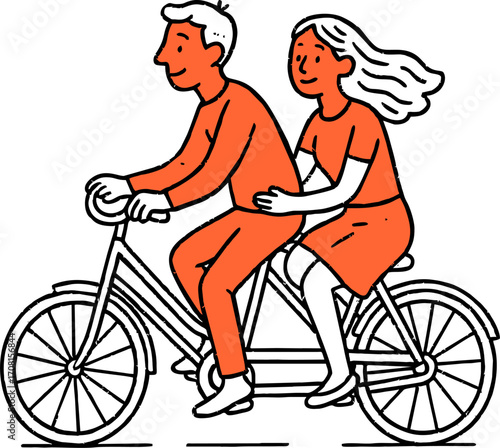 hand drawn style  Flat vector design ilustration couple  
 riding bicycle
