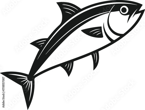 Stylized Black and White Tuna Fish Icon
