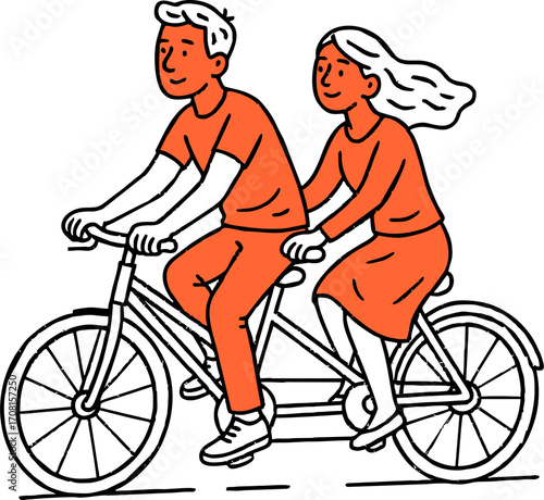 hand drawn style  Flat vector design ilustration couple  
 riding bicycle