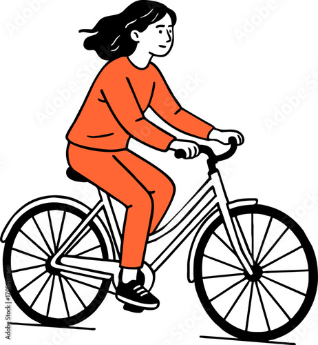 hand drawn style  Flat vector design ilustration woman  
 riding bicycle