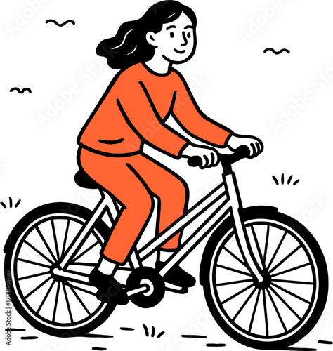 hand drawn style  Flat vector design ilustration woman  
 riding bicycle