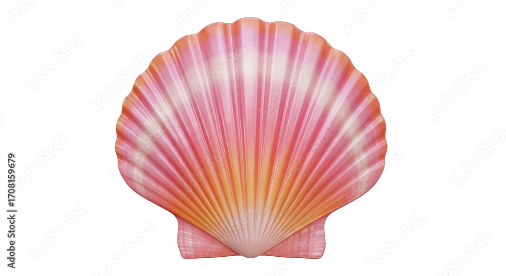 Fototapeta premium Isolated Scallop Shell, Natural Texture, Bright Pink-Orange-Cream Gradient, Seaside Souvenir