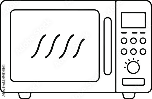 Microwave with glowing knob and steam lines Keywords: microwave, oven, kitchen, appliance