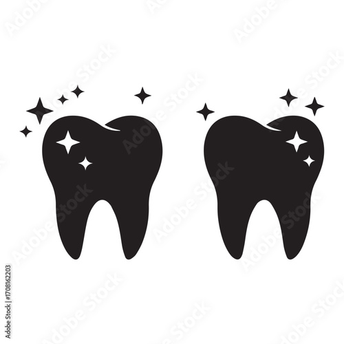 Two Black Silhouette Teeth With Sparkles tooth dental