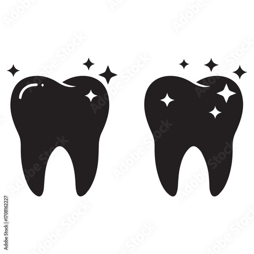 Two Black Silhouette Teeth With Sparkles tooth dental
