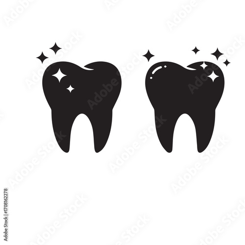 Two Black Silhouette Teeth With Sparkles tooth dental