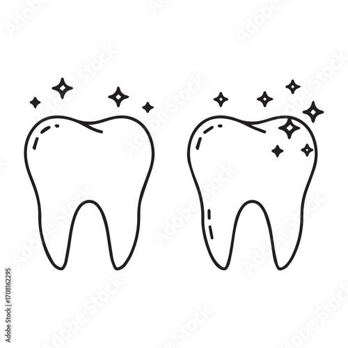 Two clean teeth with sparkles icon tooth dental