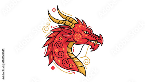 Wallpaper Mural Vibrant Red and Gold Dragon Head Illustration with Decorative Details Torontodigital.ca