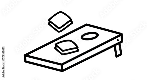 Playing Bean Bag Toss Game Outline Illustration