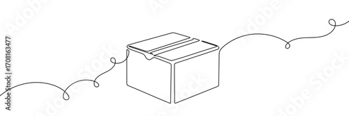 box package delivery icon line gift continuous illustration cardboard doodle warehouse. container box package delivery carton pack parcel storage post vector single open cargo square outline product