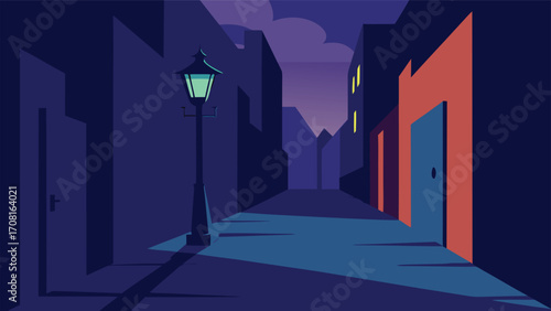 Mysterious alleyway scene vector illustration moody atmosphere urban nighttime ambiance
