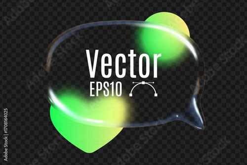 3D glass speech bubbles with geometric gradient shapes creating a dynamic visual effect in a modern digital space.