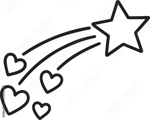 Shooting Star with Hearts: A simple yet captivating illustration of a shooting star, trailing behind it a cascade of heart, embodying dreams, love and aspirations, perfect for various design uses.