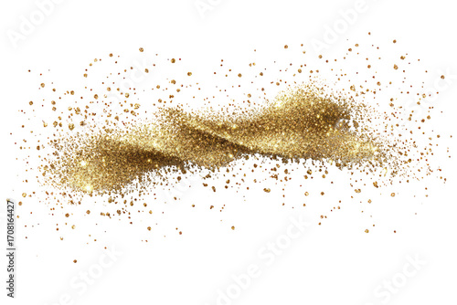 Sparkling Golden Glitter: An eye-level shot of sparkling golden glitter spilling out, highlighting the light, and shimmering texture, and the light.