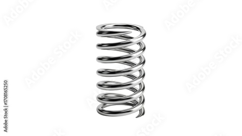 Shiny metal spring isolated on white background, a common mechanical component used in various applications