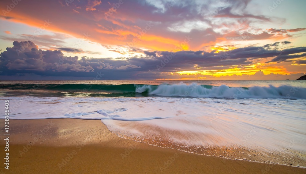 Fototapeta premium Colorful sunset over ocean waves (1)