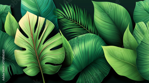 Wallpaper Mural Lush tropical leaves composition featuring monstera and philodendron foliage close-up. AI generated Torontodigital.ca