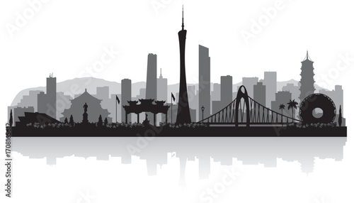 Guangzhou China city skyline silhouette