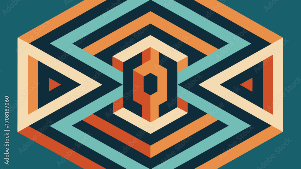 Fototapeta premium Isometric Geometric Pattern with Teal, Orange, and Cream Stripes vector illustration