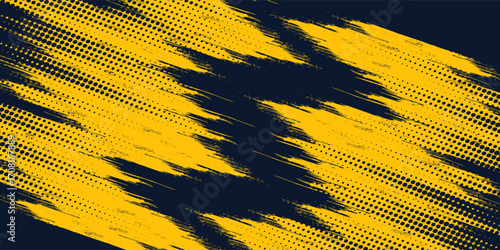 Dots halftone yellow and dark blue color pattern gradient grunge texture background. Dots pop art sport style vector illustration