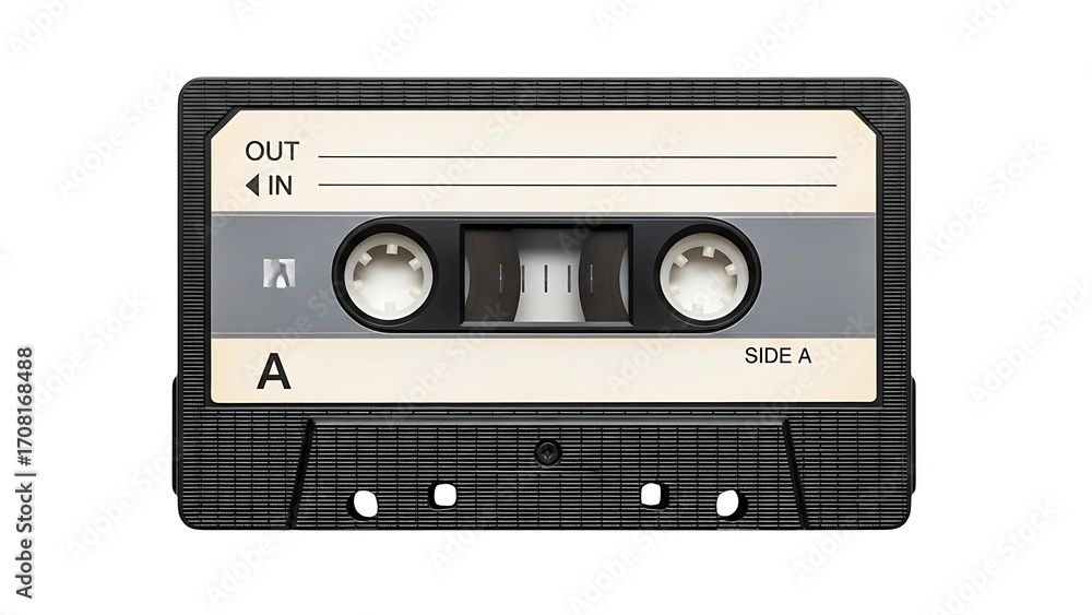 Fototapeta premium Vintage cassette tape isolated on white background, a nostalgic reminder of analog audio recording