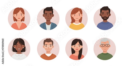 Estudiante de secundaria, mediana edad y set de ícono facial de mediana edad [Material de ilustración vectorial de la persona]