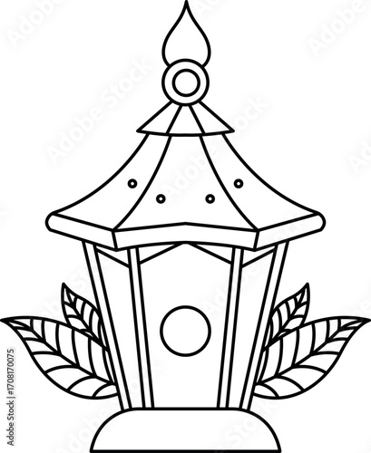 Fairy Lantern Grove Coloring Page, Enchanted Fantasy Forest Illustration