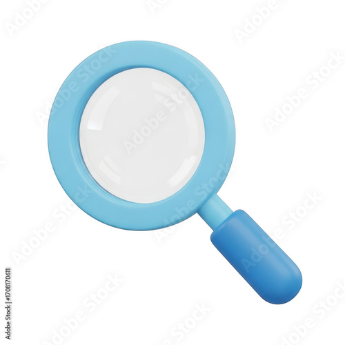 3d magnifying glass icon searching for information and discovery with clear lens