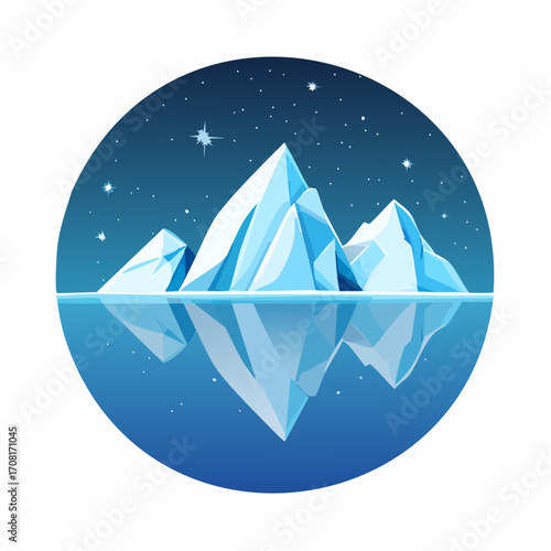 Icebergs floating under a starry night