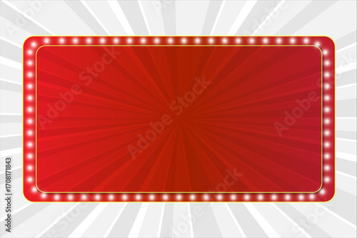 Red glowing frame with light bulbs, festive banner template, celebration and event background, illuminated border for advertisement, show poster, party invitation, luxury and glamorous design elemen