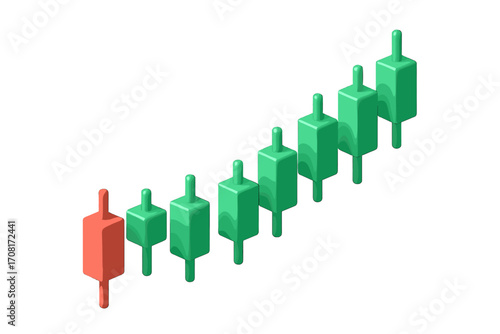3D stock market candle stick graph chart. Financial investment and crypto trading concept. Forex analysis for business and finance growth. Bullish trend and economy recovery.