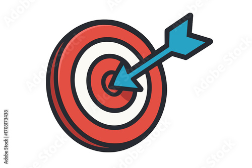 Target with arrow hitting the bullseye. Vector logo for business goal, success, and achievement. Marketing strategy icon. Metaphor for focus, accuracy, precision, and winning.